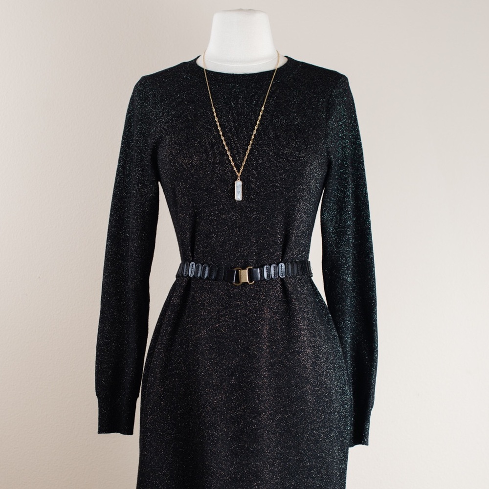 LOFT Black & Gold Metallic Sweater Dress Small